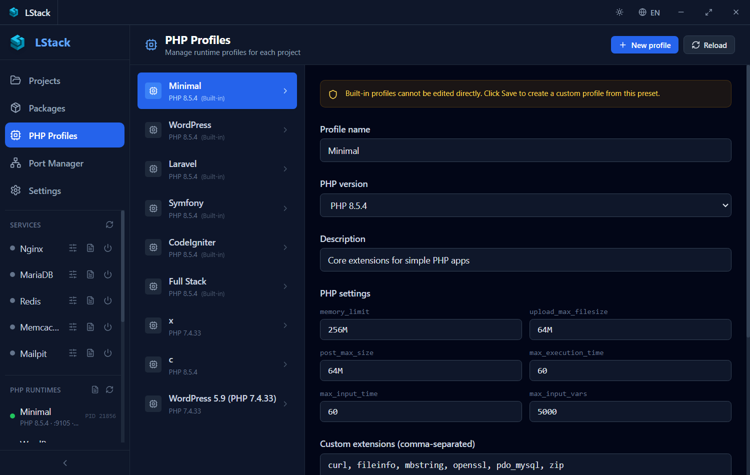 Stack Profile LStack – Local Dev Stack for Windows & Linux